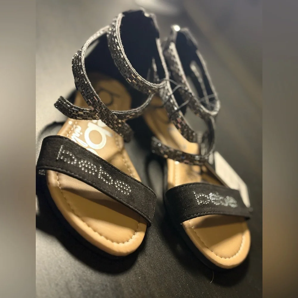 Girls Rhinestone Dress Sandals Black Sparkly Formal Party Shoes NWT